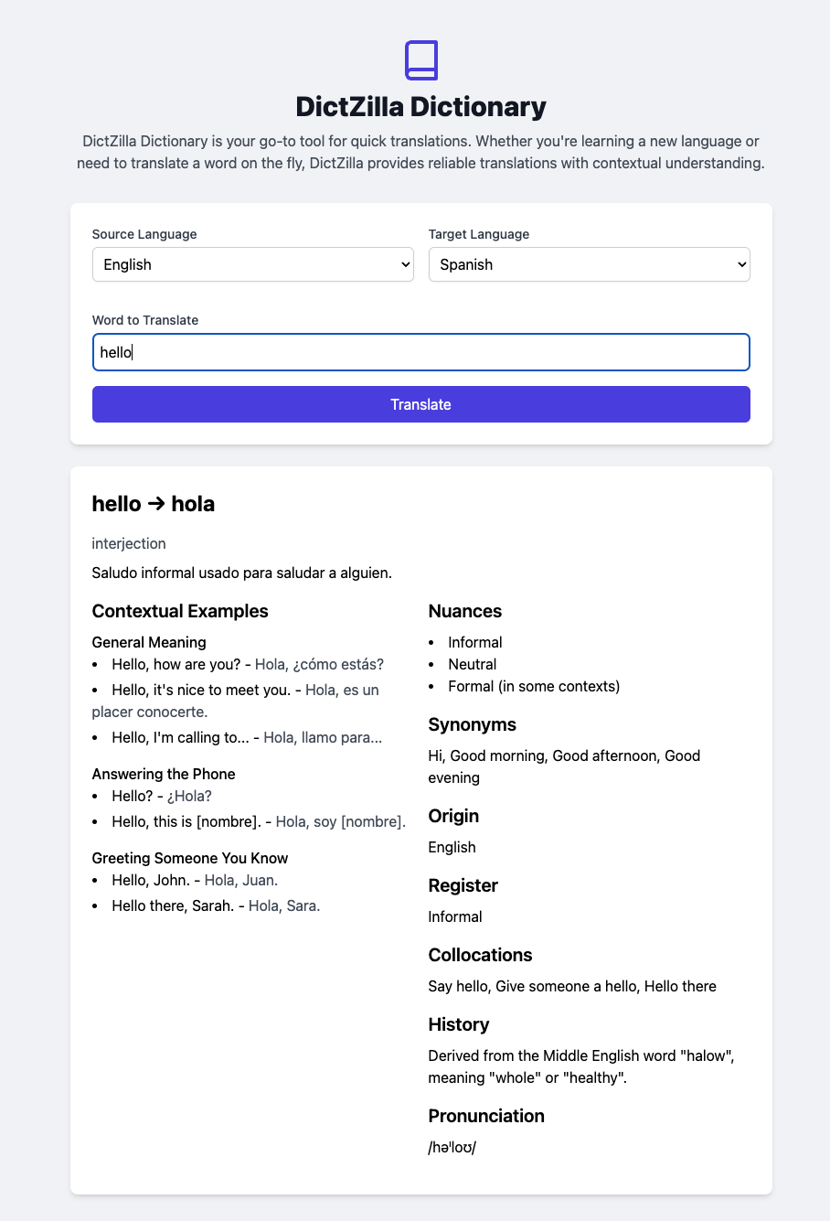 DictZilla Dictionary App