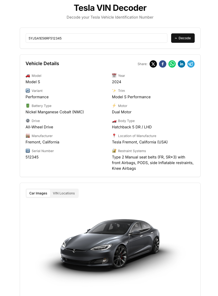 Tesla VIN Decoder App